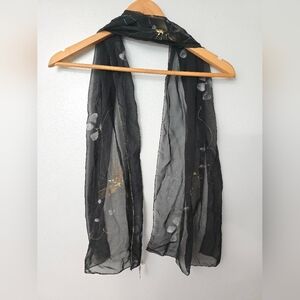 Scarves By Nasharr Japan Butterflies Floral Black Hand Painted Scarf Sheer